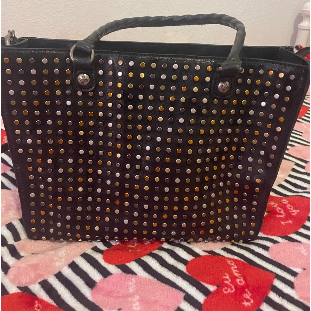 Beautiful Patricia Nash Black leather studded Zancona tote